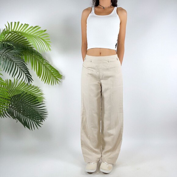 Vintage Khaki Boho Coastal Grandma High Waisted Bootcut Linen Dress Pants / 4 - Picture 1 of 5